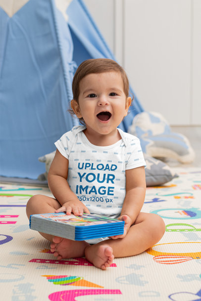 Onesie Mockup Featuring a Cute Little Baby Boy 