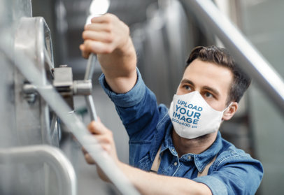 Face Mask Mockup of a Man Working in an Industrial Setting