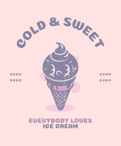 Vintage T-Shirt Design Template Featuring an Ice Cream Cone Cartoon 