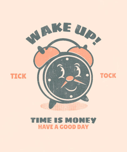 T-Shirt Design Template Featuring a Retro Alarm Clock Illustration 3290h