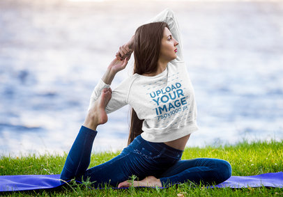 Crop Top Sweatshirt Mockup Featuring a Woman in a Complicated Yoga Pose 43784-r-el2