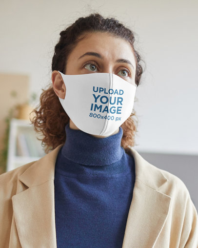 Face Mask Mockup of a Woman with a Turtle-Neck Garment