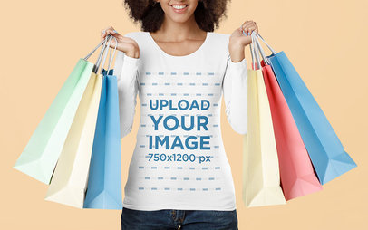 Long-Sleeve Tee Mockup of a Happy Woman Holding Several Shopping Bags 46136-r-el2