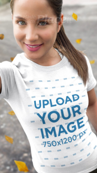 T-Shirt Video of a Woman Taking a Selfie Featuring a Parallax Effect
