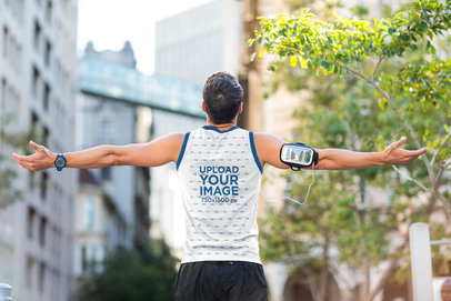 Ringer Tank Top Mockup of a Man Enjoying a Run Through the City