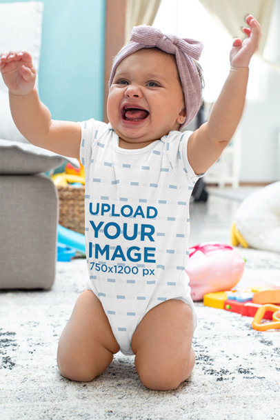 Sublimated Onesie Mockup Featuring a Happy Baby Girl