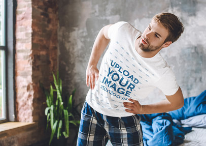 Tee Mockup of a Man in His PJs Stretching 
