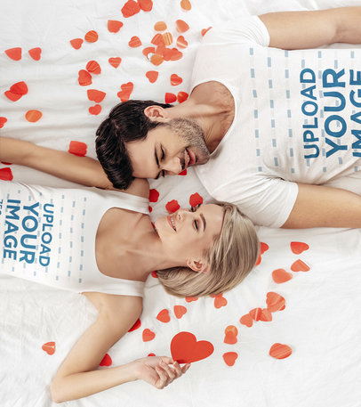 T-Shirt and Tank Top Mockup of a Couple Lying Together