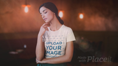 Parallax Video of a Young Woman Wearing a T-Shirt at a Restaurant