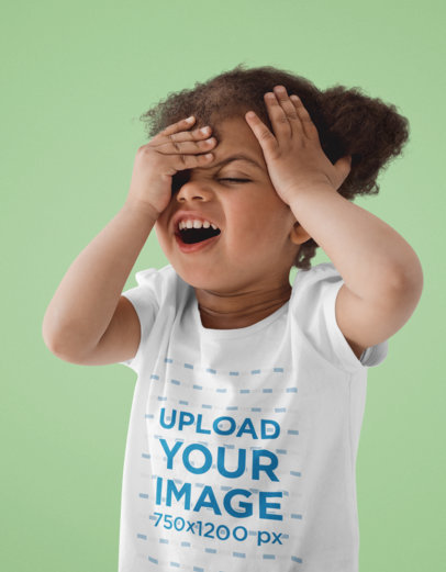 T-Shirt Mockup of a Cute Girl Touching Her Face