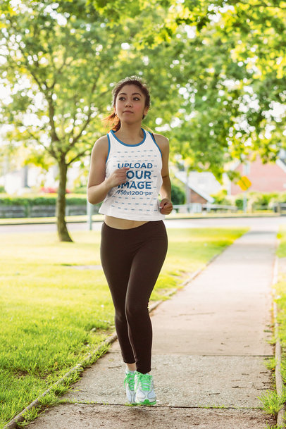Ringer Tank Top Mockup Featuring a Woman Jogging