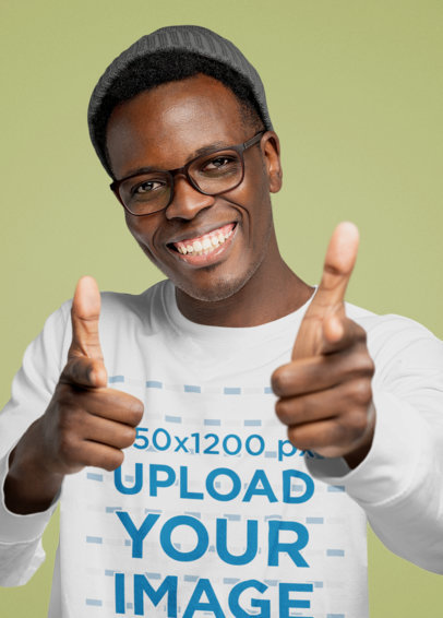 Long Sleeve Tee Mockup Featuring a Happy Man Pointing at the Camera 46270-r-el2
