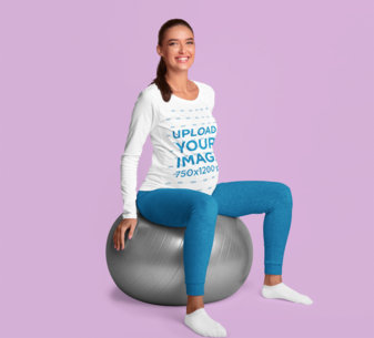 Studio Mockup of a Pregnant Woman Wearing a Long Sleeve Tee