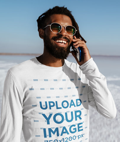 Long Sleeve Tee Mockup of a Man in a Salt Flat 