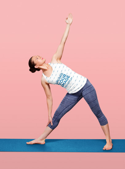 Tank Top Mockup Featuring a Woman Doing Stretching Exercises