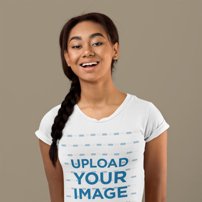 T-Shirt Mockup of a Smiling Woman with a Long Braid 