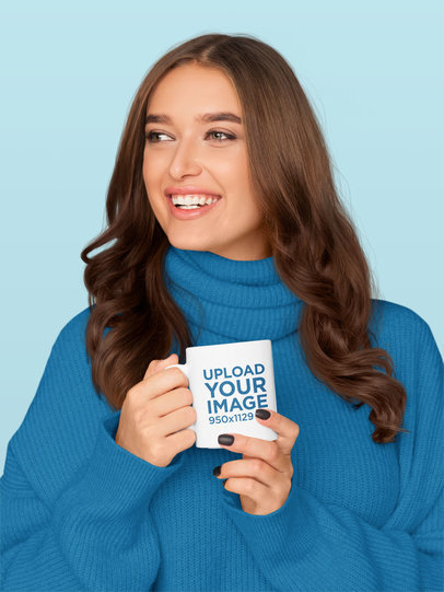 11 oz Coffee Mug Mockup Featuring a Happy Woman in a Studio