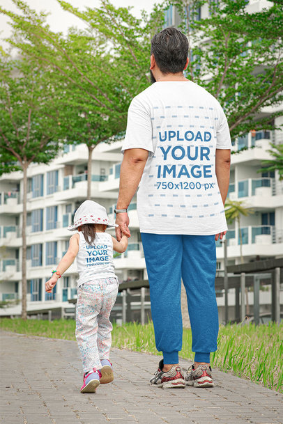 Back-View T-Shirt Mockup Featuring a Dad Walking with His Daughter 46232-r-el2