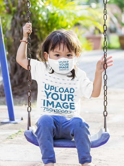 Face Mask Mockup Featuring a Kid with a T-Shirt on the Swings 46269-r-el2