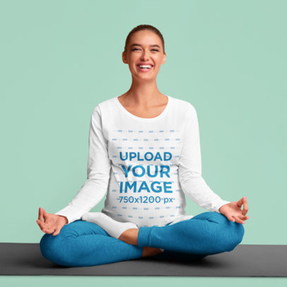 Long Sleeve Tee Mockup Featuring a Pregnant Woman in a Seated Yoga Pose 