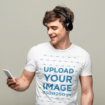 T-Shirt Mockup Featuring a Man Listening to Music with Headphones 46021-r-el2
