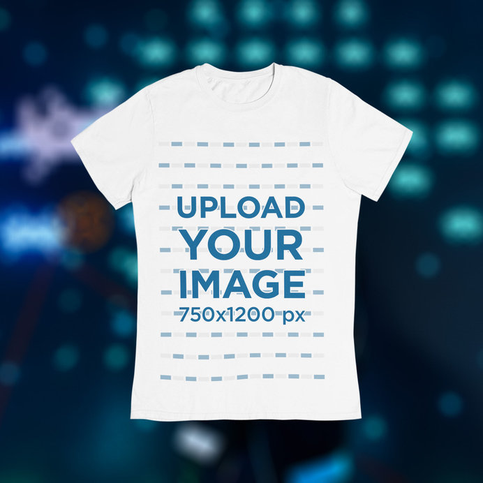 T-Shirt Mockup Featuring a Gaming-Themed Background 