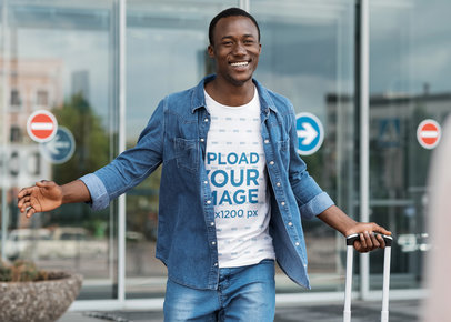 T-Shirt Mockup of a Joyful Man Arriving Home