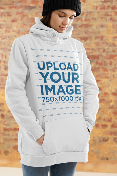 Mockup of a Woman Wearing a Cozy Hoodie