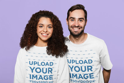 Sweatshirt and T-Shirt Mockup of a Man and a Woman in a Studio