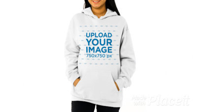 Pullover Hoodie Video Featuring a Smiling Woman Posing at a Studio 44702v