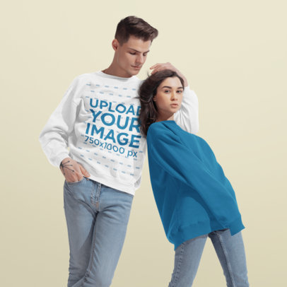Sweatshirt Mockup of a Man Posing at a Studio with His Girlfriend 46585-r-el2