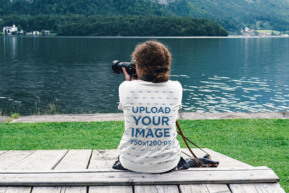 Back-View T-Shirt Mockup of a Woman Taking Pictures by a Lake 46271-r-el2