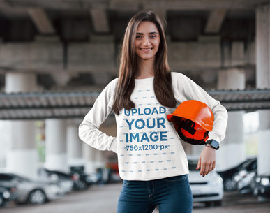 Sweatshirt Mockup of a Woman with a Safety Helmet 46543-r-el2