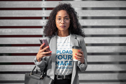 T-Shirt Mockup Featuring a Business Woman with Glasses 46376-r-el2