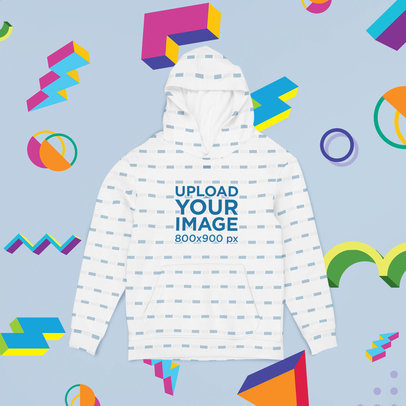 Mockup of a Sublimated Hoodie Lying Flat on a Customizable Surface m1017