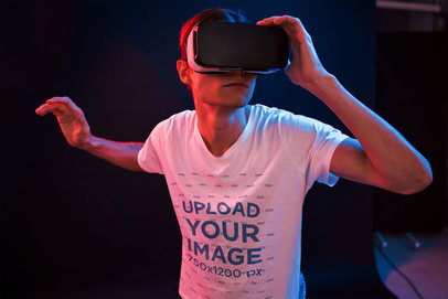 T-Shirt Mockup of a Gamer with a Virtual Reality Device 46439-r-el2