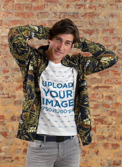 V-Neck Tee Mockup of a Man Wearing a Fancy Jacket 46531-r-el2