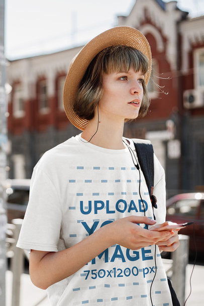 T-Shirt Mockup of a Woman Finding Her Way in a City