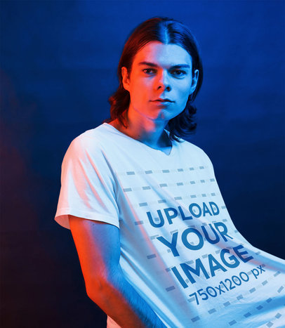 T-Shirt Mockup of a Man with a Gradient-Colored Light