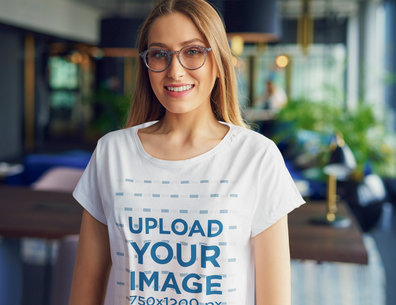 Mockup of a Woman with Glasses Wearing a Loose T-Shirt 46421-r-el2