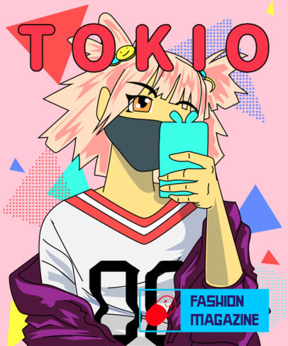 Anime T-Shirt Design Template with an Anime Magazine-Style Graphic