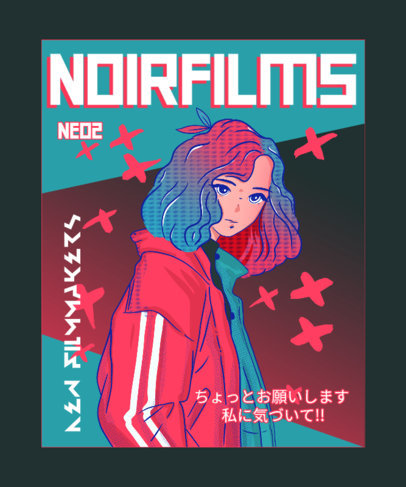 T-Shirt Design Template Featuring a Trendy Girl Illustrated in Anime Style