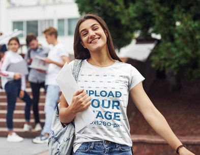 T-Shirt Mockup Featuring a Happy Woman at College 46546-r-el2