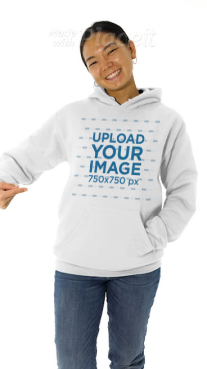 Pullover Hoodie Video Featuring a Smiling Woman Against a Solid Surface