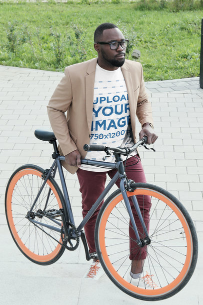 T-Shirt Mockup of a Serious Bearded Man With His Bike 44287-r-el2