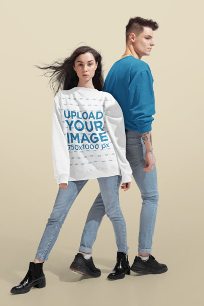 Crewneck Sweatshirt Mockup of a Woman Posing at a Studio with Her Boyfriend 46584-r-el2