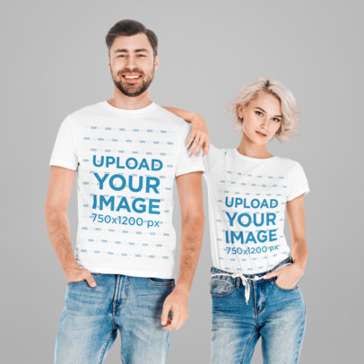 Mockup of a Couple at a Studio Wearing Matching T-Shirts 46159-r-el2