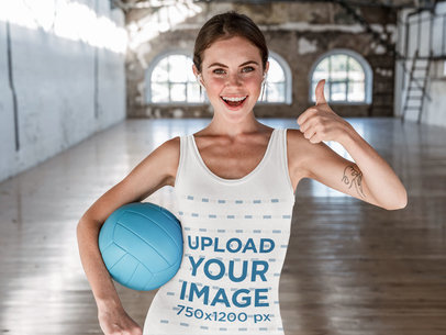 Tank Top Mockup Featuring a Happy Woman Holding a Volleyball 46648-r-el2