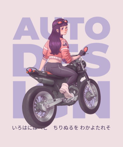 Kawaii T-Shirt Design Template with Illustrations of Anime Girls