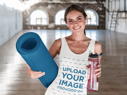 Tank Top Mockup of a Woman Ready for a Yoga Workout